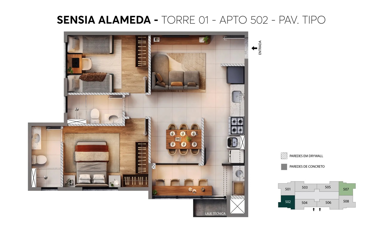 Planta Torre 01 · Apto 502 · Pav. Tipo