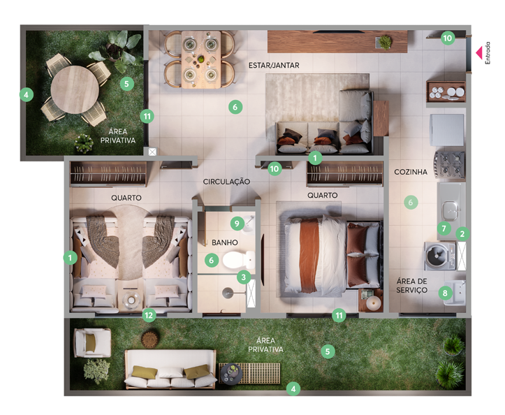 Planta Apartamento com área privativa do Residencial Linz - Apto. 102 - Torre 01 - Térreo