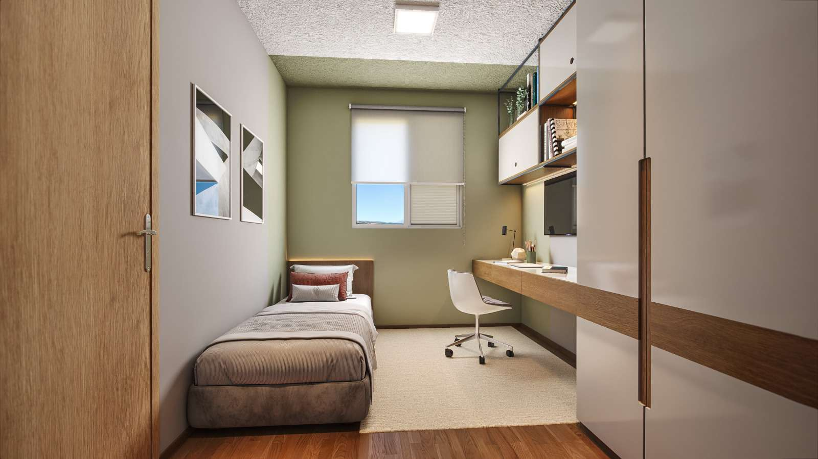 Quarto solteiro com home office do Residencial La Roche