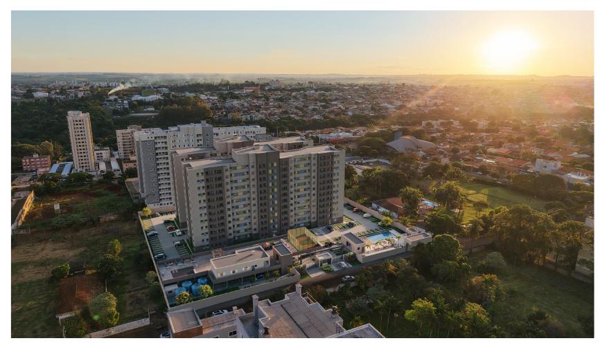 Vista aérea ao pôr do sol do Residencial Le Ciel