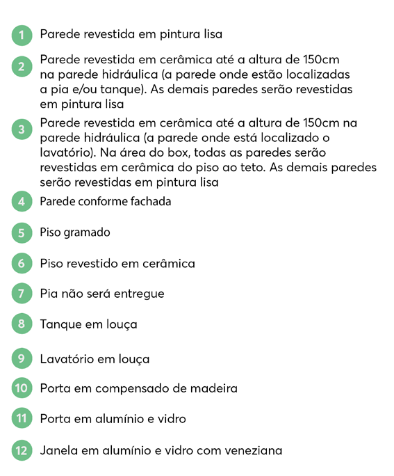 Legenda de acabamentos - Apartamento com área privativa
