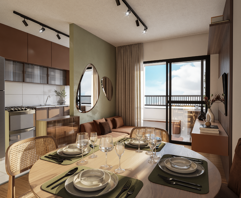 Sala e cozinha do Residencial Linz