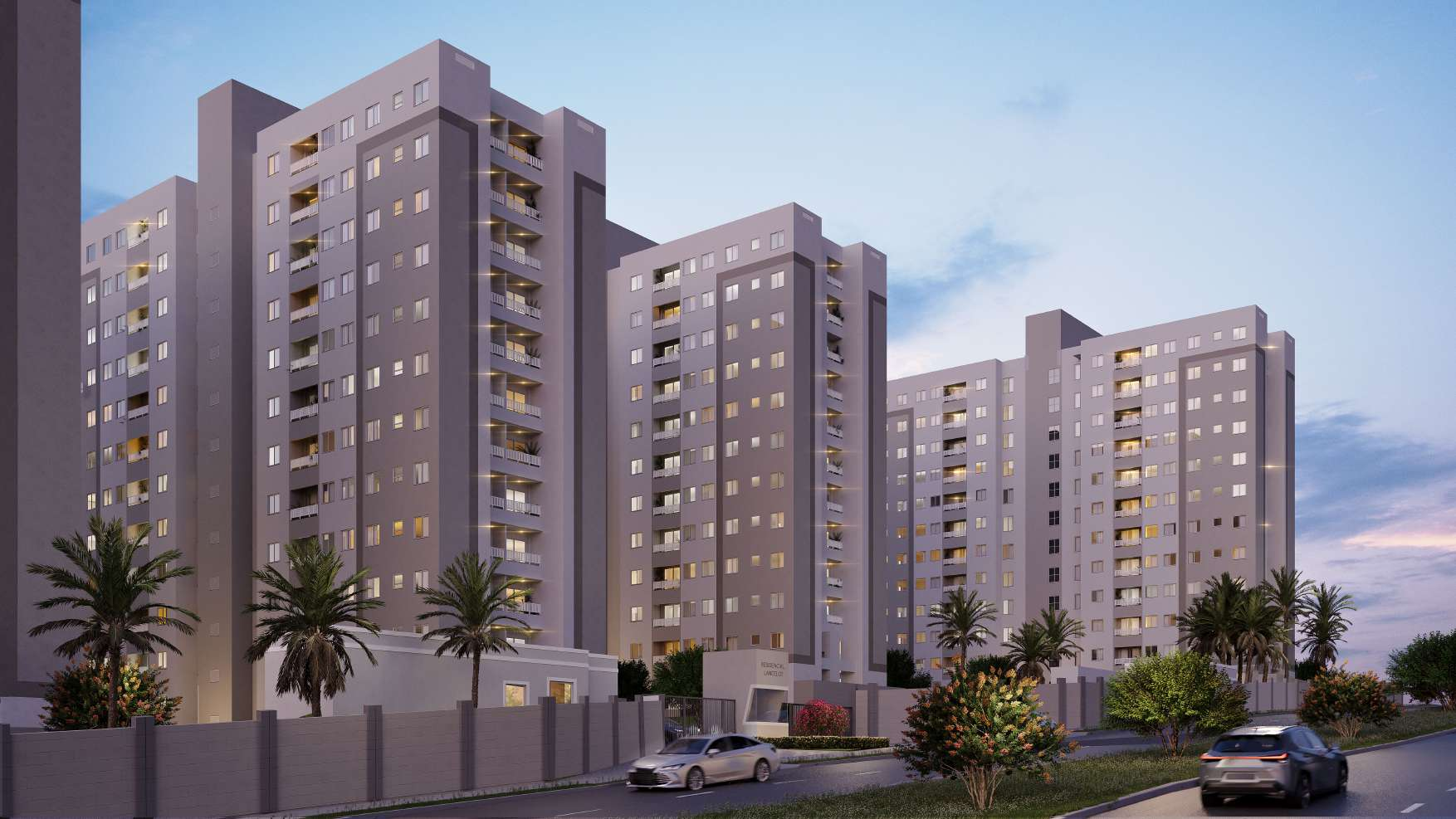 Residencial Lancelot MRV em Londrina — fachada noturna