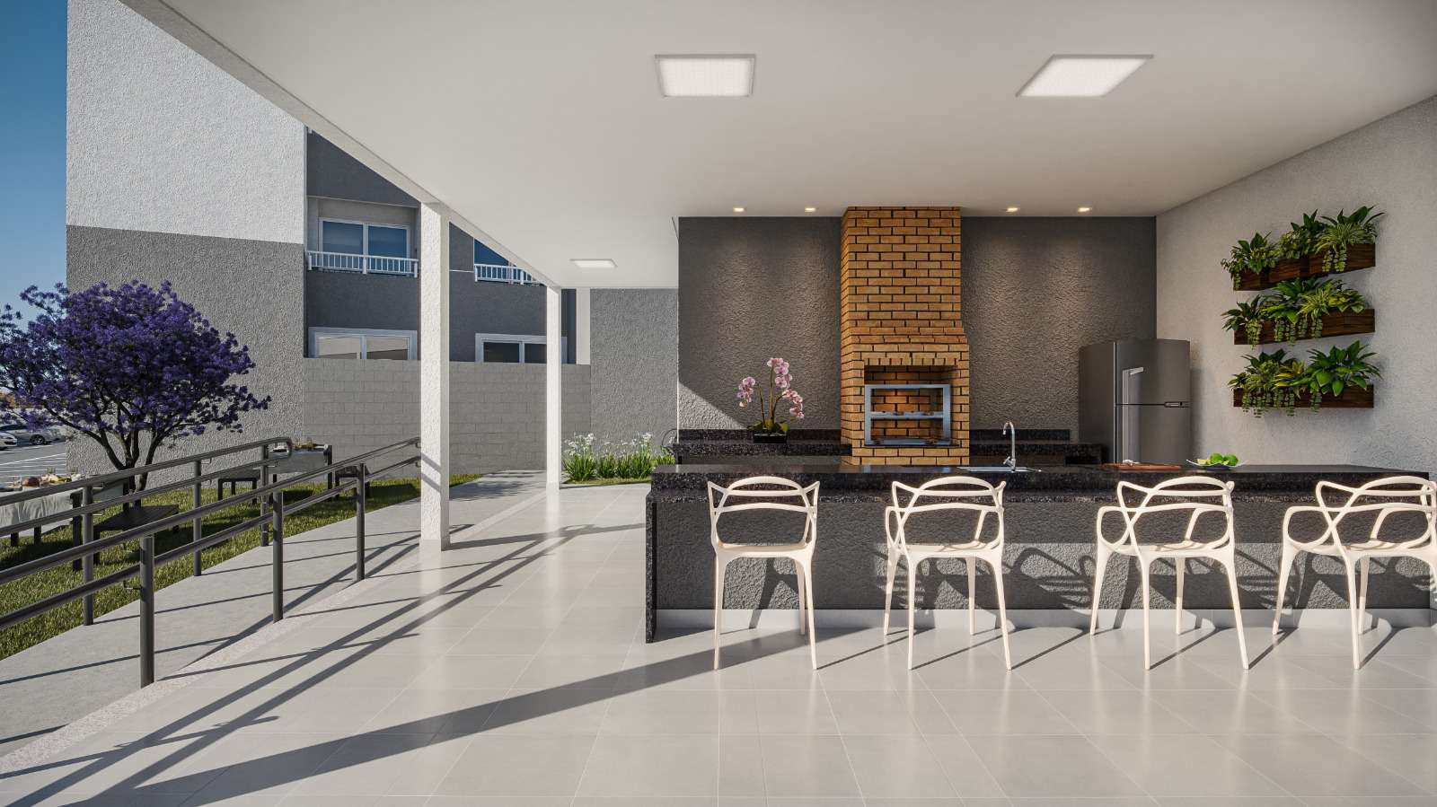 Espaço gourmet com churrasqueira do Residencial La Roche