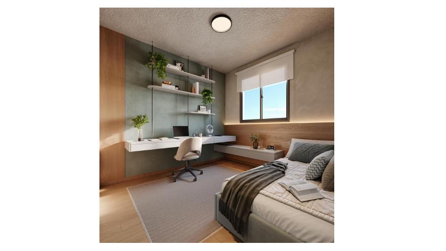 Quarto com home office do apartamento Le Ciel