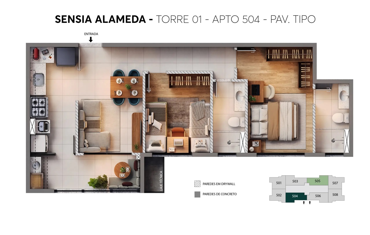 Planta Torre 01 · Apto 504 · Pav. Tipo