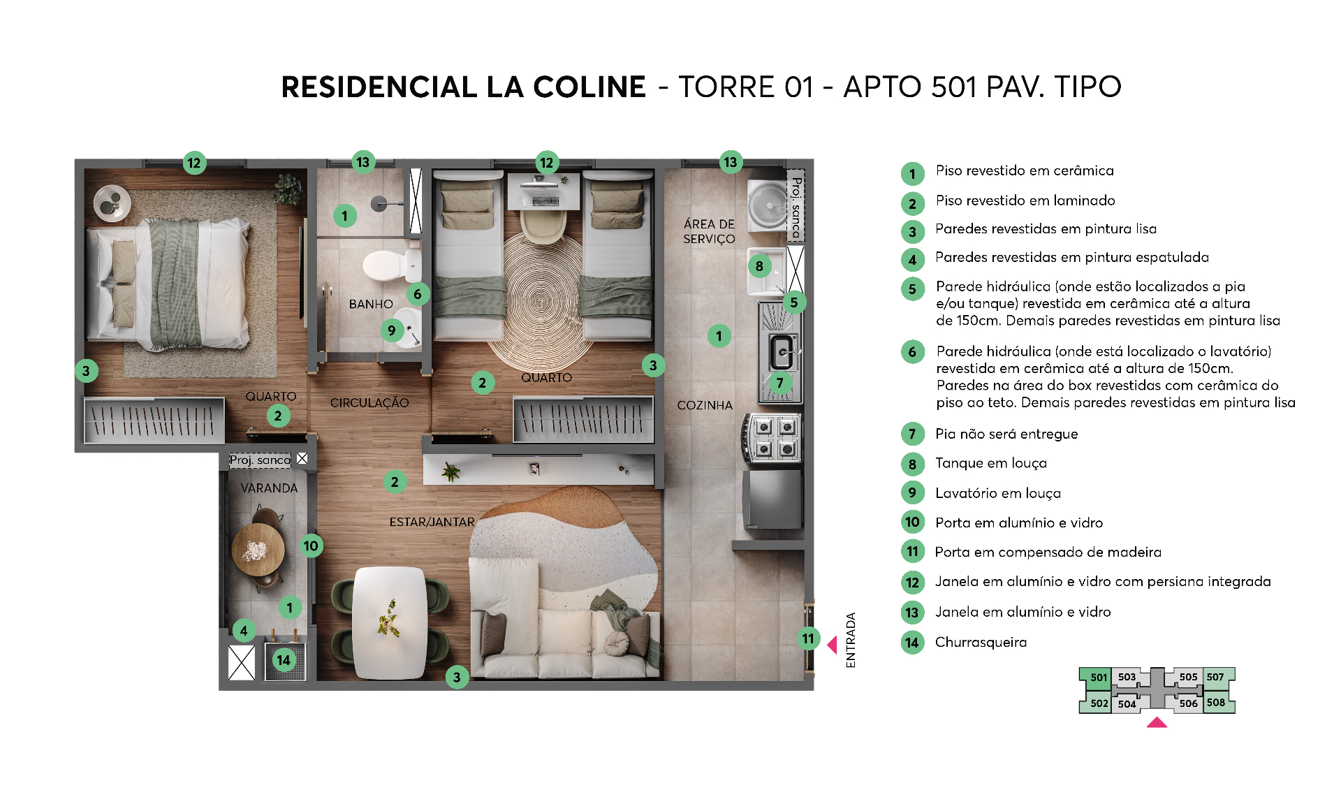 Planta apartamento 501 pavimento tipo – Residencial La Coline