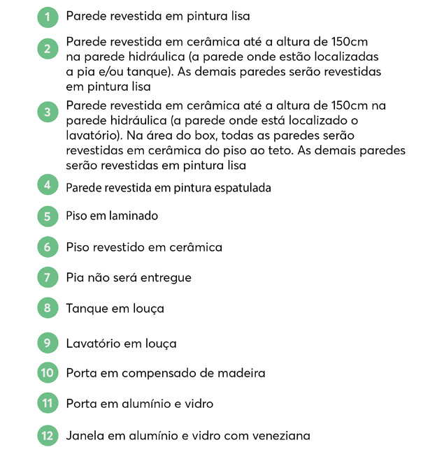 Legenda de acabamentos - Apartamento com sacada